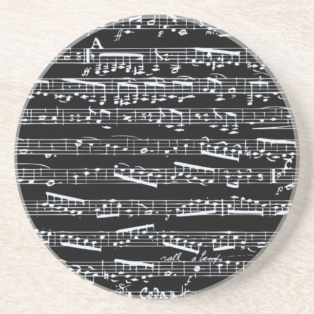Dessous De Verre En Grès Notes de musique en noir et blanc (Devant)