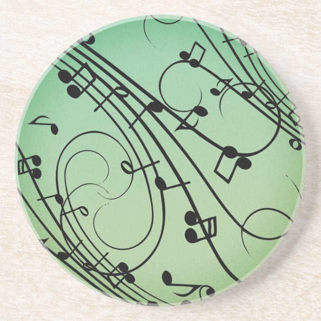Dessous De Verre En Grès Notes Fantaisie Design Musique Verte (Devant)