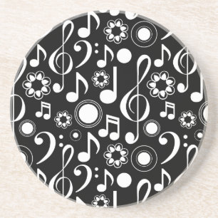 Dessous De Verre En Grès Notes musicales et Clefs - Blanc sur noir