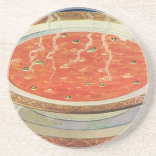 Dessous De Verre En Grès Nourriture vintage, bol chaud de soupe de tomates