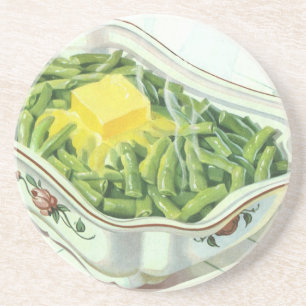 Dessous De Verre En Grès Nourriture vintage, casserole de haricots verts av