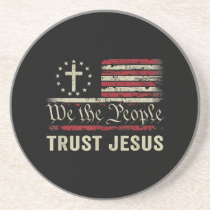 Dessous De Verre En Grès Nous Le Peuple Confiance Jésus - USA Drapeau Chris