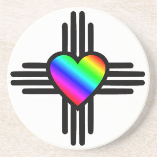 Dessous De Verre En Grès Nouveau Mexique Zia symbole avec Rainbow Heart