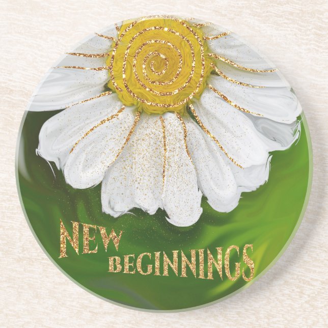 Dessous De Verre En Grès Nouveaux débuts - Puissance de fleur marguerite (Devant)
