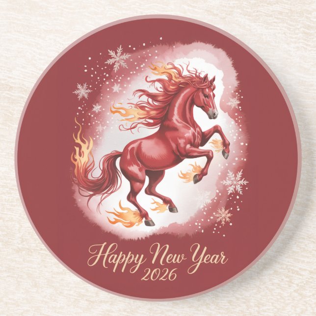 Dessous De Verre En Grès Nouvel An chinois du Cheval 2026 (Devant)
