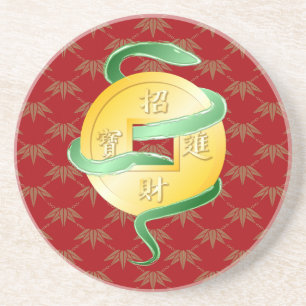 Dessous De Verre En Grès Nouvel An lunaire chinois du serpent 2025 richesse