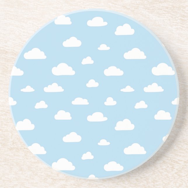 Dessous De Verre En Grès Nuages de dessin blanc sur Motif Arrière - plan bl (Devant)