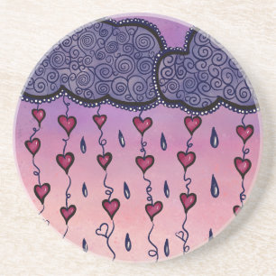 Dessous De Verre En Grès Nuages mignons, coeurs et gouttes de pluie