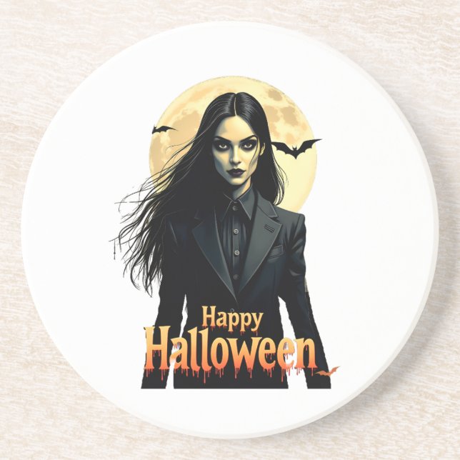 Dessous De Verre En Grès Nuit d'Halloween en cuisine (Devant)