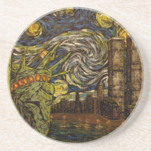 Dessous De Verre En Grès Nuit étoilée de NYC. : Tours jumelles (les tours