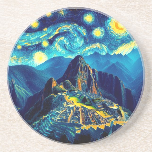 Dessous De Verre En Grès Nuit étoilée Machu Picchu Pérou (Devant)