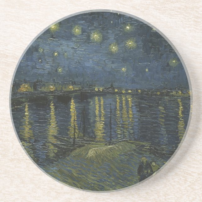 Dessous De Verre En Grès Nuit étoilée sur le Rhône, peinture à l'huile Van  (Devant)