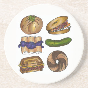 Dessous De Verre En Grès NYC Jewish Deli Bagel Knish Blintz Reuben Pickle
