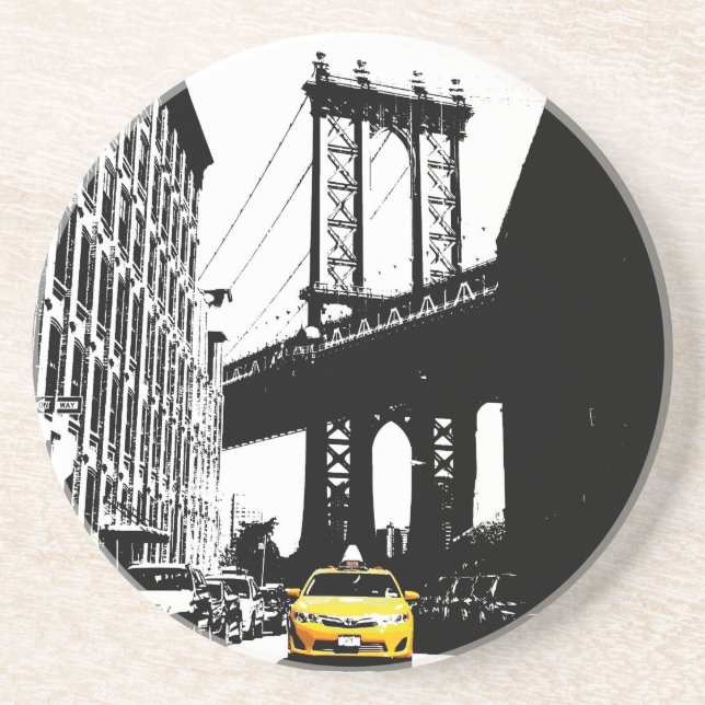 Dessous De Verre En Grès Nyc New York City Taxi jaune Brooklyn Bridge (Devant)