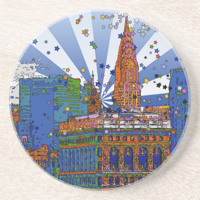 Dessous De Verre En Grès NYC psychédélique : Chrysler, Flatiron #1 (Devant)