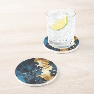 Dessous De Verre En Grès Occidental Blue Gold Cowboy Cowhgirl