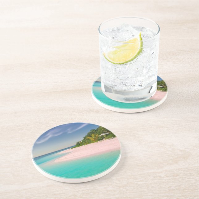 Dessous De Verre En Grès Océan aigue-marine Plage tropicale Scénique (Côté)