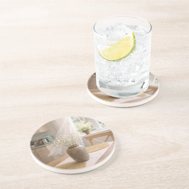 Dessous de verre en grès ocre neutre Fleur de bébé (Côté)