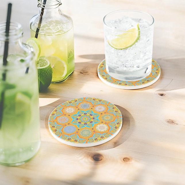Dessous De Verre En Grès Octo brightener arabesque maure style tangerine (Créateur téléchargé)