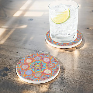 Dessous De Verre En Grès Octo plus brillant arabesque style mauresque rouge