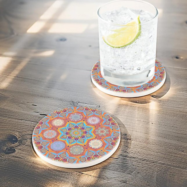 Dessous De Verre En Grès Octo plus brillant arabesque style mauresque rouge (Créateur téléchargé)