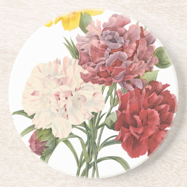 Dessous De Verre En Grès Œillets anciens Dianthus Fleurs de jardin Redoute (Devant)