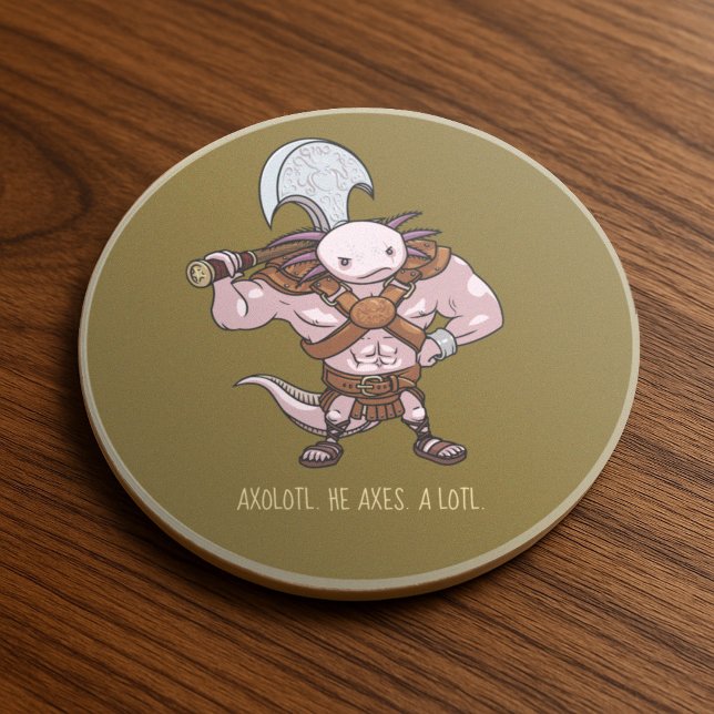 Dessous De Verre En Grès Œuvre d'art d'un axolotl avec un guerrier gladiate (Créateur téléchargé)