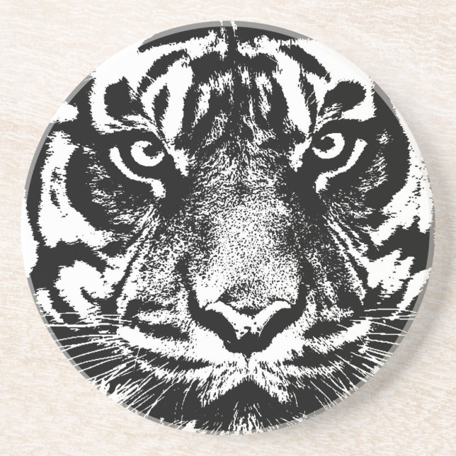 Dessous De Verre En Grès OEuvre oculaire noir blanc Sumatra Bornéo Tiger (Devant)