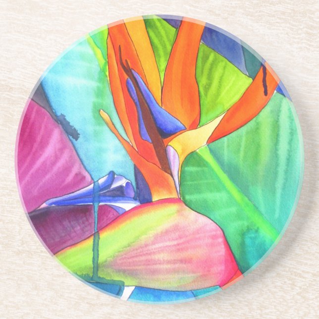 Dessous De Verre En Grès Oiseau du Paradis Strelitzia fleur art tropical (Devant)
