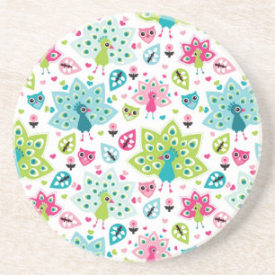 Dessous De Verre En Grès oiseau et hibou de paon