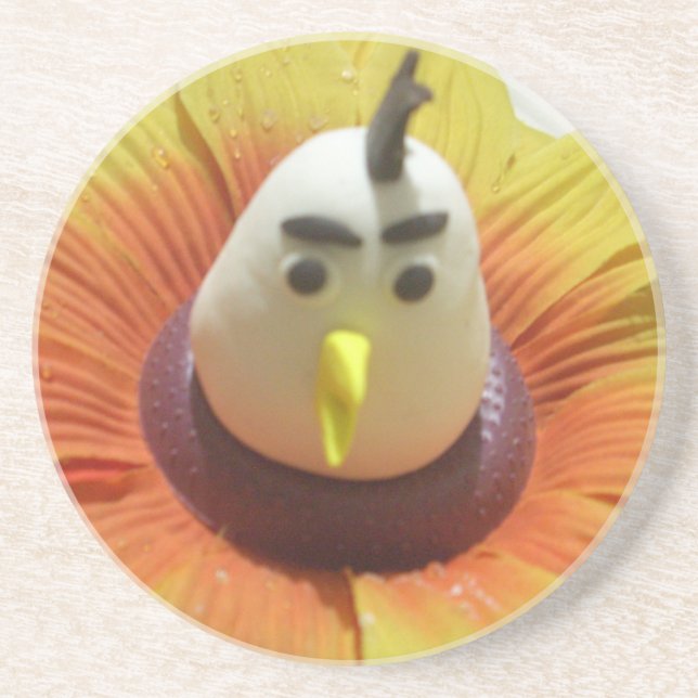 Dessous De Verre En Grès Oiseau sculpté en Tournesol Imprimer (Devant)