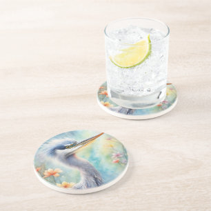 Dessous De Verre En Grès Oiseaux arc-en-ciel Héron bleu 1