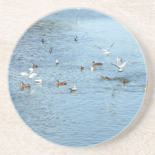 Dessous De Verre En Grès Oiseaux Sur La Rivière D'Été