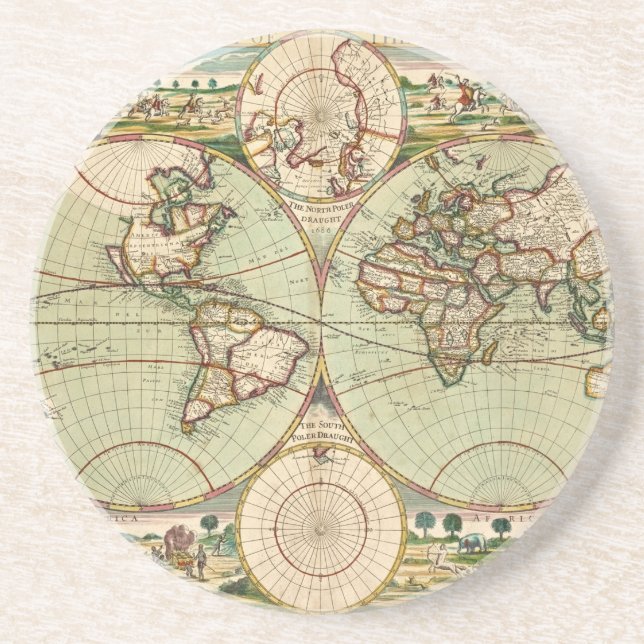 Dessous De Verre En Grès Old Antique General World Map Sandstone Coaster (Devant)