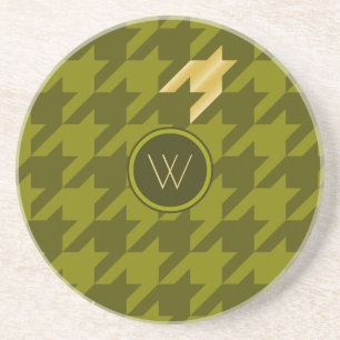 Dessous De Verre En Grès Olive with Gold Houndstooth Sandstone Coaster