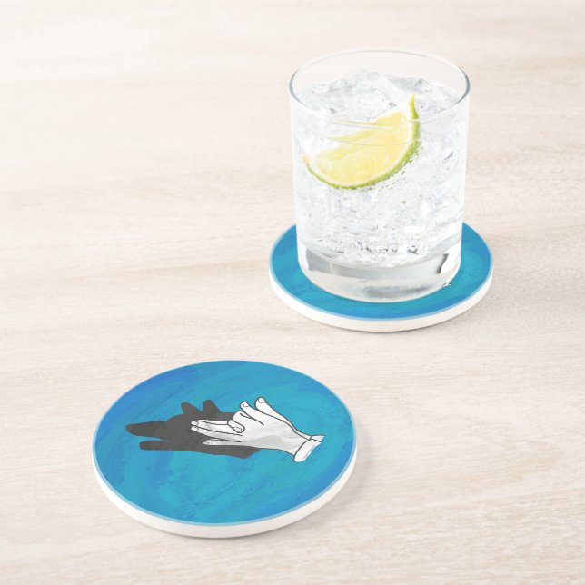 Dessous De Verre En Grès Ombre de loup sur bleu (Côté)