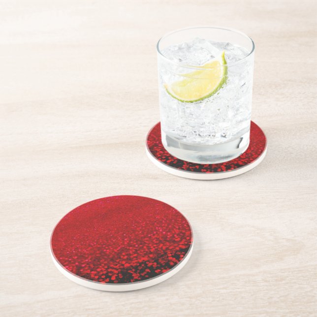 Dessous De Verre En Grès Ombre parties scintillant rouge et noire (Côté)