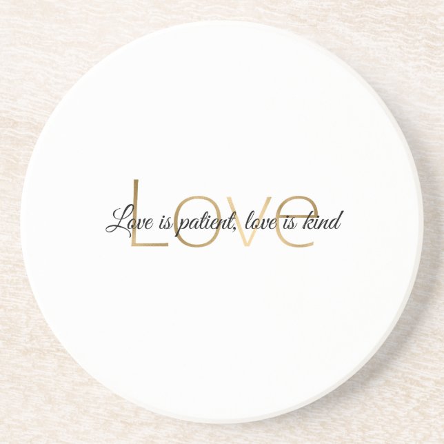 Dessous De Verre En Grès Or Blanc L'amour est patient, l'amour est gentil (Devant)
