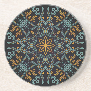 Dessous De Verre En Grès Or et bleu : Vintage ornemental