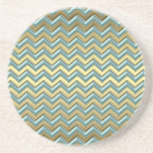 Dessous De Verre En Grès Or et motif turquoise de Chevron