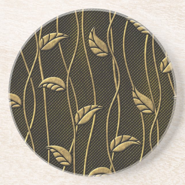 Dessous De Verre En Grès Or et noir : Texture 3D Feuille. (Devant)