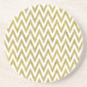 Dessous De Verre En Grès Or scintillant et rayures blanches de Chevron