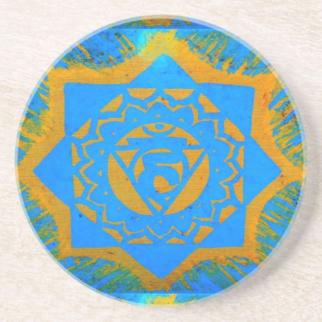 Dessous De Verre En Grès or sur symbole tantrique bleu (Devant)