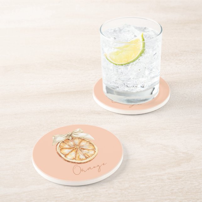 Dessous De Verre En Grès Orange avec joli nœud en crème (Côté)