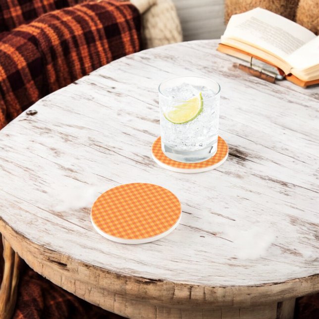 Dessous De Verre En Grès Orange Buffalo Plaid Holiday (Créateur téléchargé)