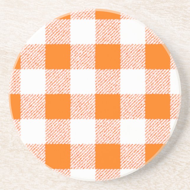 Dessous De Verre En Grès Orange Gingham Check Pattern (Devant)