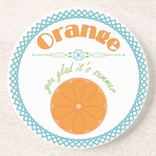 Dessous De Verre En Grès Orange You Glace Son Été avec Frontière Turquoise (Devant)