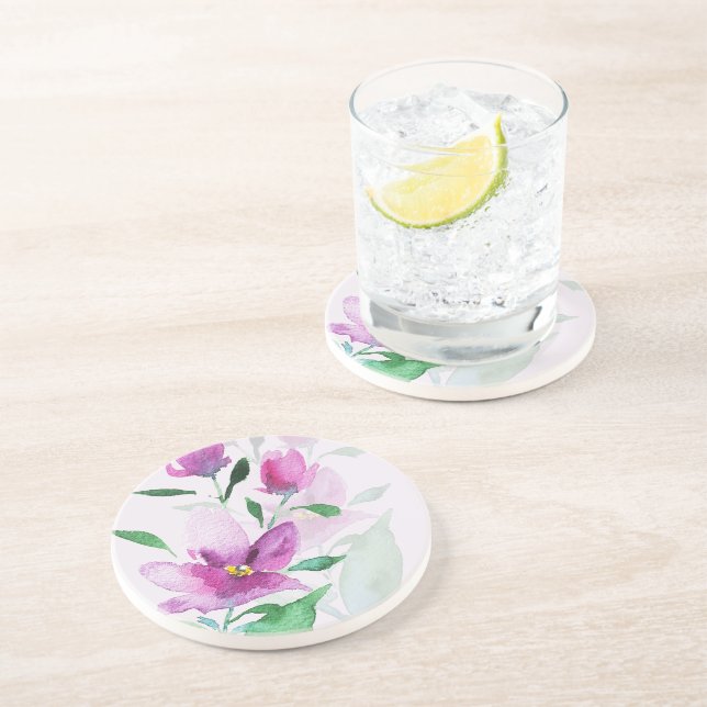 Dessous De Verre En Grès Originalité De L'art Floral Aquarelle Violette (Côté)