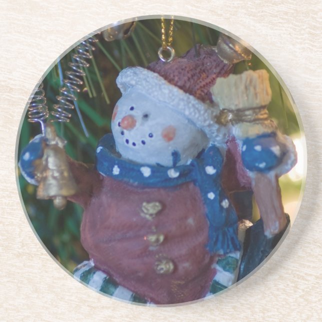Dessous De Verre En Grès Ornement de Snowman Père Noël (Devant)