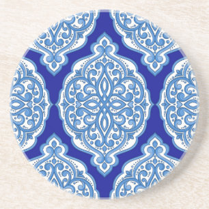 Dessous De Verre En Grès Ornement turc, blanc-bleu de luxe.
